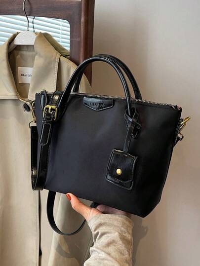 New Fashion Double Handle Solid Color Nylon Waterproof Fabric Large Capacity Portable Tote Bag Shoulder Bag Suitable For Short Trips And Outings Lightweight Crossbody Bag