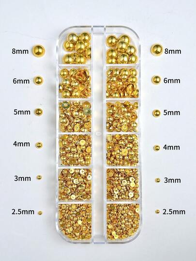 1盒装Abs金色珍珠指甲饰垃圾朋克各种尺寸3D半圆形珍珠美甲配件DIY美甲用品指甲美甲宝石
