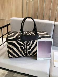 Short Trip Travel Lightweight Portable Large Capacity Luggage, Niche Design Zebra Print Pattern Position Random, Retro High Quality Handbag, Casual, Simple Fashion , Multifunctional Bag Can Be Set Pole Case Messenger Bag Graduation - Multicolor - View 5