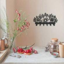 1pc Metal Wall Mounted Hanger Rack,Plants And Flowers Design Modern Decorative Coat Rack, Wall Hanging Storage Rack Hook, Home Bedroom Wall Decor Aesthetic Room Decor,Christmas