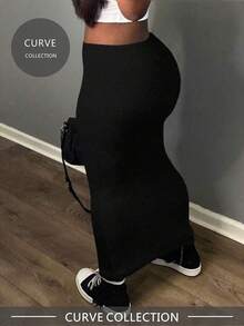 Summer Essentials 2025: Elegant & Sexy Plus Size Low-Rise Knitted Bodycon Maxi Skirt - Tummy Control, Versatile Beach To Club Outfits, Casual Chic Vacation & Festival-Ready Black Skirt For Women,Dresses For Women Summer,Streetwear Women,Gothic Clothes - Black - View 6