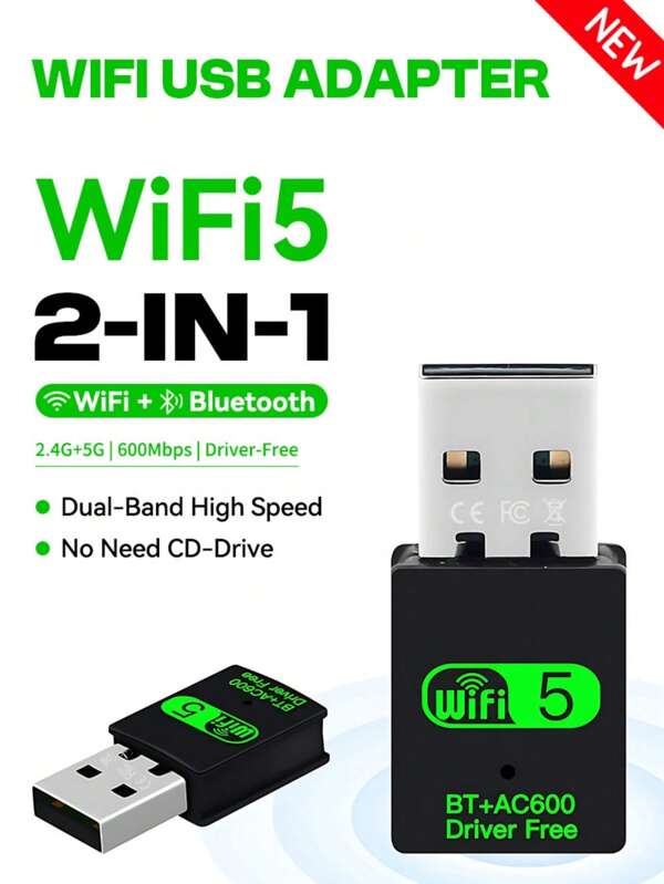 KZ 2-in-1 USB-WLAN-Bluetooth-Adapter 600 Mbit/s Dual-Band 2,4 GHz/5 GHz WLAN 5 Dongle Hochgeschwindigkeits-Wireless-Netzwerkkarte für Laptop PC