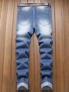 Men's Blue Distressed Denim Jeans, Fashionable For Summer - Blue - View 2
