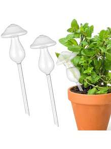 1pc Mushroom Shape Transparent Glass Watering Can, Plant Watering Globes, Glass Automatic Slouchy Drip Watering Watering Drip Irrigation Glass Waterer, Household Plant Automatic Drip Irrigation Watering Device For Indoor Outdoor Home Garden Potted Plants