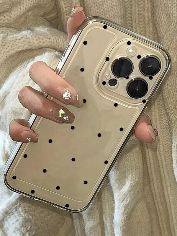 Polka Dot 1pc Black Dotted Pattern Transparent Full Body TPU Shockproof Phone Case Compatible With IPhone 16 15 14 13 12 11 Pro Max Waterproof Anti-Fall Scratch Resistant