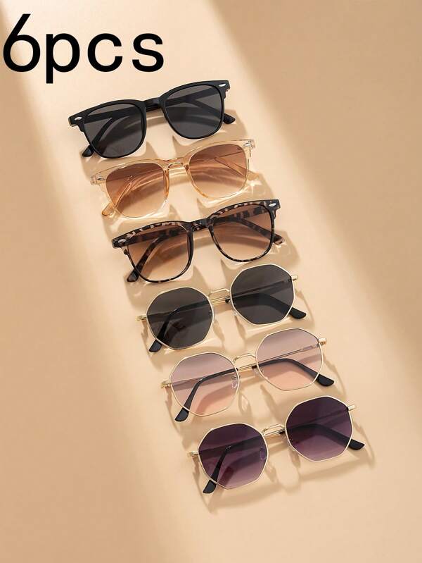 6/1 Pair Of Retro Classic Metal Geometric Frame And Rice Nails Fashion Glasses, Suitable For Travel Wear, Beach Wear, Outdoor Decorative Glasses, Fashion Glasses, Photo Decorative Glasses (With Glasses Case)