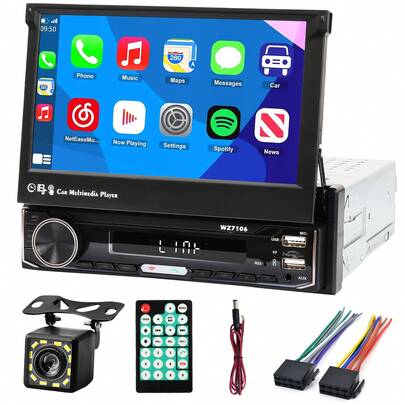 7 Pulgadas con CarPlay y Android Auto, Pantalla Táctil Retráctil, Bluetooth y Cámara de Reversa, Ideal para Conducir Seguro y Entretenimiento en Viajes