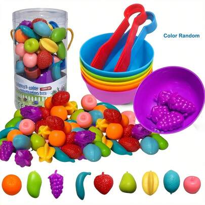 Colorful Silicone Fruit Themed Counting & Sorting Game - Educational Toy With Bowls, Spoons And Balls - Enhances Cognitive Skills, Hand-Eye Coordination And Fine Motor Skills - Perfect Gift For Boys & Girls, Kids Toy
