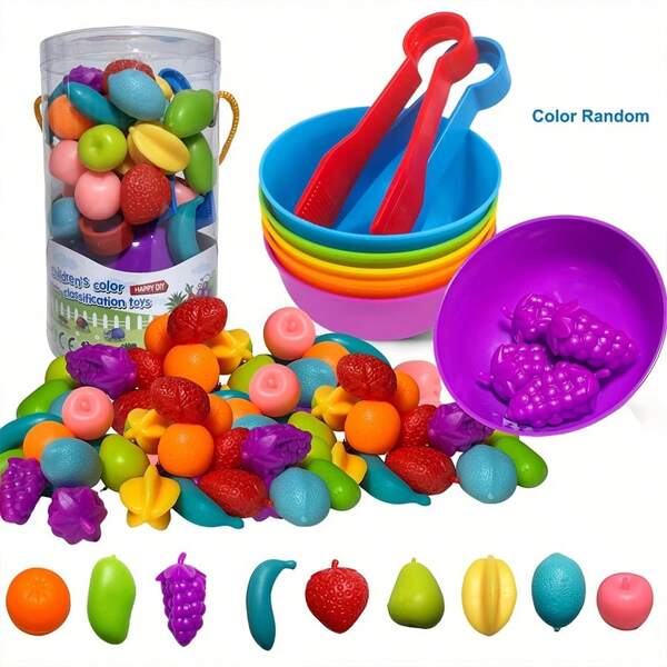 Juego educativo de conteo y clasificación con tema de frutas de silicona de colores - Incluye recipientes, cucharas y bolas - Mejora las habilidades cognitivas, la coordinación mano-ojo y las habilidades motoras finas - Regalo perfecto para niños y niñas