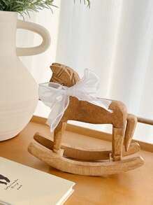 1pc Wooden Horse Creative Hand Carved Wooden Horse With Ribbon Vintage Rustic Series Retro Vibe Style Rocking Horse Desktop Decor Ornament For Friends Commemorative Gift Decorative Accessories
