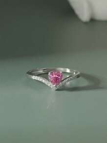 1 pieza Anillo de plata de ley 925 con forma de corazón y circonita cúbica de moda clásica para mujeres