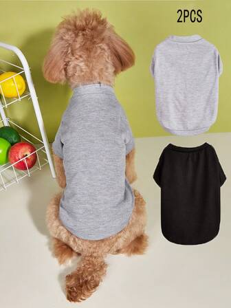 2 buc/set tricou respirabil cu mânecă scurtă, culoare solidă, pentru animale de companie, tricou cu guler rotund pentru pisici și câini mici