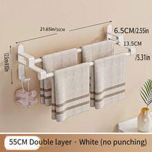 1pc No Drilling Needed Double Rod Wall Mounted Bathroom Towel Rack, Multi-Functional Storage Rack For Bathroom, Kitchen, And Behind The Door - Multicolor - View 15