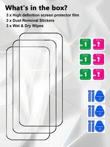 3 片高清屏幕保护膜玻璃，适用于 11/12/13/14/15/16/16 Plus/16 Pro/16 Pro Max/16e/17/17 Air/17 Pro/17 Pro Max，防刮、防震、防水