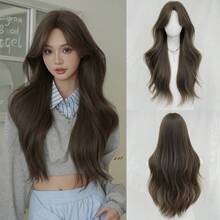 NAMM 30 英寸女士冷棕色卷发假发，优雅超长波浪形假发，带刘海，自然蓬松超柔软合成耐热纤维头发，漂亮的全机假发，适合女孩日常、音乐节派对穿着，母亲节礼物 - 棕色 - 查看 10