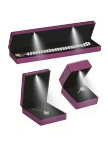 1 件带 LED 灯的奢华手链盒、戒指盒、吊坠盒、优雅钻石手链盒，适用于独特的求婚、订婚或婚礼，矩形黑色天鹅绒内饰珠宝展示礼品盒。 - 紫色 - 查看 19