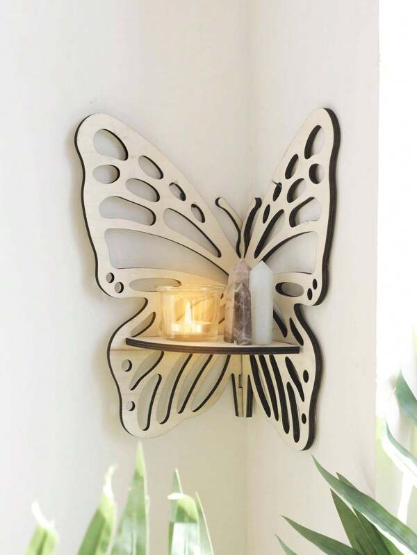 1pc Butterfly Corner Shelf Wooden Storage Rack Wooden Wall Decor Floating Shelves Hanging Shelves For Wall Corner Floating Shelves Plant Wall Shelf Wooden Decorations Wall Corner Shelf Crystal Display Shelf Boho Wall Shelves For Bedrooms Bathroom Kitchen Office Living Room Dorm Decor Gift,Home Decor ,Room Decor,Wall Decor