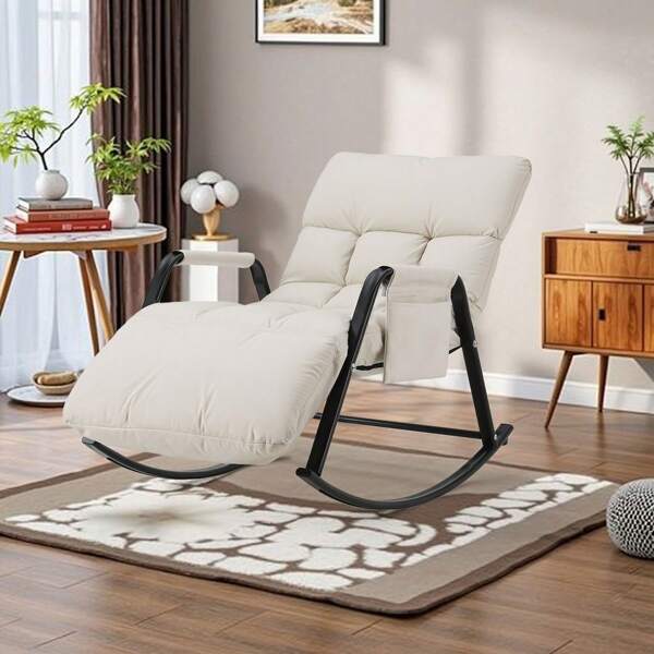 DARDVORLAG Schaukelstuhl, Gepolsterter Relaxsessel, verstellbar & wasserabweisend, 160° Liegeposition, , 5-stufige Rückenlehne, bis 150KG, Schaukelsessel mit Rückenlehne für Erwachsene, für Balkon, Wohnzimmer und Schlafzimmer, bequemer Einzel-Schaukelsessel für Erwachsene