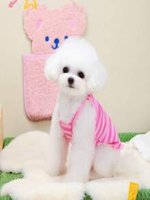 1pc Rainbow Striped Sleeveless Pet Vest For Cats & Small Dogs, Lightweight & Breathable Polyester Fabric, Suitable For Summer, With Embroidered Pattern
