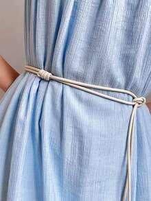 1 件波西米亚 PU 皮革休闲简约软绳结细腰带，适合女士，百搭长款设计，适合连衣裙装饰，适合所有季节时尚夏季、秋季、万圣节