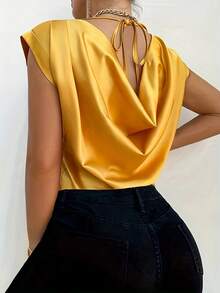 Women's Casual Sleeveless Solid Color Blouse For Summer - Gold - View 5