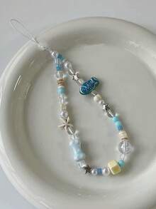 Korean Style Fresh Spring/Summer Blue Ceramic Fish Beaded Phone Strap Lanyard Chain Pendant Accessory Gifts For Mother, Family, Friends, Birthday, Holiday Phone Charm, Phone Chain