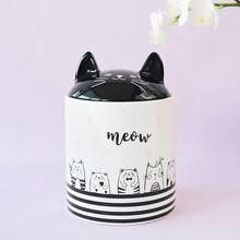 Halloween Cute Black Cat's Ears Shaped Moisture-Proof Sealed Tank, Ceramic Pot Miscellaneous Grain Storage, Candy Cookies Jar/Dish,Dining Room Table Decoration,Ceramic Decorative Canister Storage ,Home Decor - Multicolor - View 6