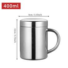 1 pièce Tasse à café en acier inoxydable avec couvercle et anse, tasse en métal incassable à double paroi. Tasse à café de voyage, tasse à thé de camping en acier inoxydable incassable, idéale pour la rentrée scolaire