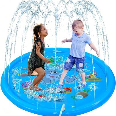 Waterproof Inflatable Ocean World Outdoor Sprinkler Mat With Water Spray System - Durable PVC Slip-Resistant Splash Pad For Outdoor Summer Play, Lawn Cooling, Birthday Party & Holiday Gift (Assorted Color), Playful Design, Anti-Slip Surface