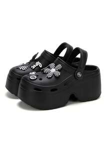 Scarpe da donna con design traforato, decorazione fai-da-te con paillettes, stile punk con suola spessa e design a traforo, scarpe da giardino comfortable - nero - Visualizzare 4