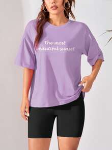 Customized Women's T-Shirt - Add Your Text And Photos (Landscape, Badge, Couple, Family, Selfie, Pet, Etc.), Printed On Front And Back, Design Your Personalized Printed T-Shirt As A Gift - Purple - View 3