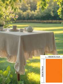 1pc Plain Linen Tablecloth With Ruffle Hem, Vintage Rustic Style For Kitchen, Dining Table, Coffee Table, TV Stand, Valentine's Day, Wedding Decor - Multicolor - View 16