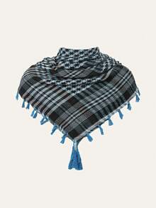 1 pieza Pañuelo de cuello con borlas geométricas en estilo patchwork a cuadros - Multicolor - Ver 16