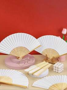 1pc/6pcs/ 7 Inch Folding Fan Black; White; Red Paper Fan Blank Folding Fan Plain Bamboo Blank Plain Paper Summer Cooling,Beach,Travel