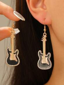 1 对树脂油滴水钻吉他耳环，独特的欧洲和美国设计珠宝