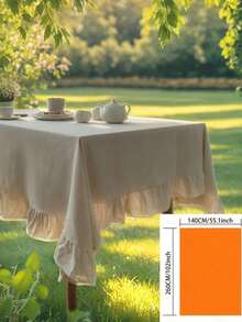 1pc Plain Linen Tablecloth With Ruffle Hem, Vintage Rustic Style For Kitchen, Dining Table, Coffee Table, TV Stand, Valentine's Day, Wedding Decor - Multicolor - View 14