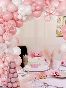 1set Birthday Decorations Bow Pink And White Balloon Arch Kit Include Bow Balloon Light Pink White Bow Balloons For Pink Bow Birthday Party Decorations - Multicolor - View 5