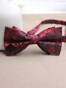 1pc Burgundy Peri Floral Bow Tie, Suitable For Wedding, Everyday Casual, Business Party, Groomsman, Groom Men Necktie - Multicolor - View 16