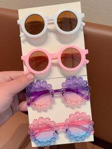 4Pcs 2026 Girls Cute Newest Gradient Double Splicing Flower Kids Children Baby Fashion Classics Round Glasses Eyewear,Card Only Show,Don't Shipping - Multicolor - View 1