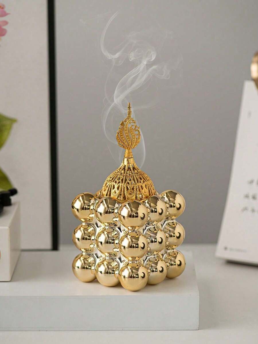 1 方形香炉金色香薰用品适合节日家居办公室装饰，完美的婚礼餐桌装饰，最佳节日礼物，旅行必备驱蚊剂 - 彩色 - 查看 1