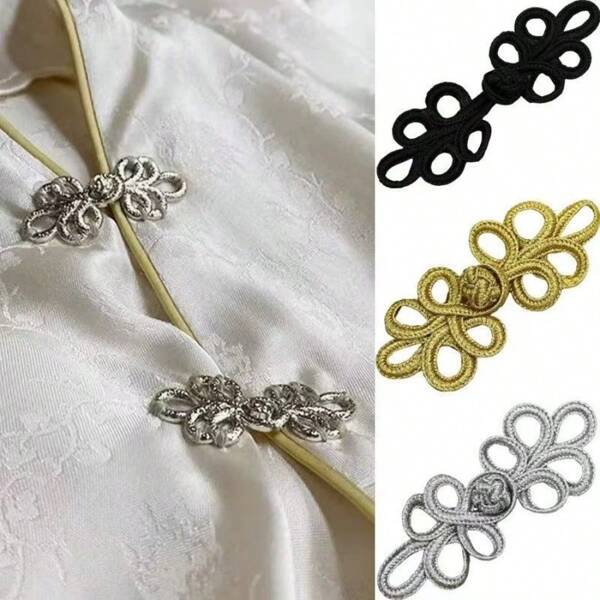 5pcs/10pcs Handmade Chinese Cheongsam Buttons In Various Colors, White Braided Sewing Buttons, Retro Gold/Silver Thread Decorative Buttons For Waist, Collar, Curtain, Costume, Suitable For DIY Clothing And Crafts