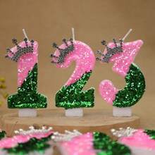 1入 粉綠撞色皇冠水鑽數字生日蠟燭，閃亮蛋糕裝飾，適用於派對、節日、一周歲慶祝，創意手工數字蠟燭 - 彩色 - 查看 7