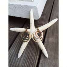 Handmade Sunrise Three Color Dangle Drop Earrings - Polished Circle, Copper, Brass And Silver Plated