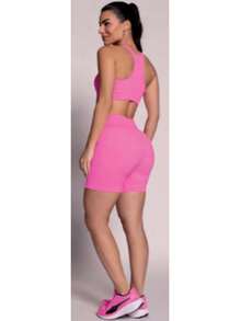 SELENE Bermuda Shorts Seamless Selene Ribbed Sport Women's Gym Fitness Basic Original - 粉色 - 查看 2