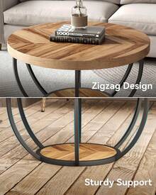 LITTLE TREE Round Coffee Table, 80 X 80 X 45 Cm Industrial 2-Tier Circle Coffee Table With Storage Shelves, Modern Wooden Accent Center Table Sofa Side Table - 米色 - 查看 4
