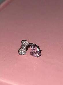 1pc Cute Butterfly Horseshoe Pink Heart Zirconia Titanium Earring Stud For Women, 1.2mm Thickness, Fashion Jewelry Gift