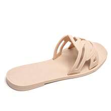 Sandalias planas minimalistas con correa calada - Diseño geométrico elegante - Beis - Ver 7
