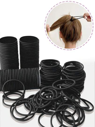 10Pcs/30Pcs/50Pcs/100Pcs High Elasticity Thick Basic Black Hair Ties, Hair Accessories, Hair Tie Scrunchies Ponytail Holders, Hair Styling Tools, Rubber Bands, Multi-Functional Hair Accessories, Won't Damage Hair, For Thick & Curly Hair For Women Or Men, Reusable, Suitable For Daily Life Hair, Outdoor Hair, Shower, Casual Party, Work Commute, Sports, Campus, Dating, Vacation, Daily Travel, Gifts For Mom, Friends, Couples, Classmates ,Hair Rope