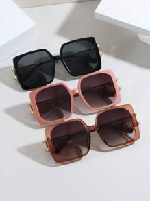 1pc Women Fashionable Square Glasses With Vintage Metal Temples, Pink Color, Suitable For Summer Travel, Beach & Vacation For Summer Beach Vacation,Outdoor,Travel