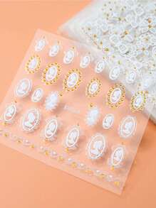 24 PCS Autocollants d'art pour les ongles, fleurs de papillon, 24 feuilles blanches et dorées, autocollants adhésifs DIY 3D, conception artistique, décoration pour les ongles, fournitures de manucure printemps-été pour femmes et filles